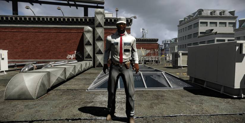 guard on a rooftop in a bank heist