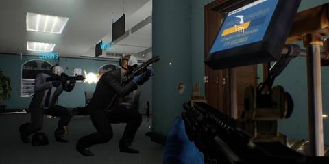 chains and wolf crouching in a bank heist