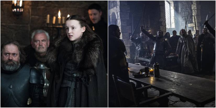 Split image of Lyanna Mormont and Jon Snow in Game of Thrones. 