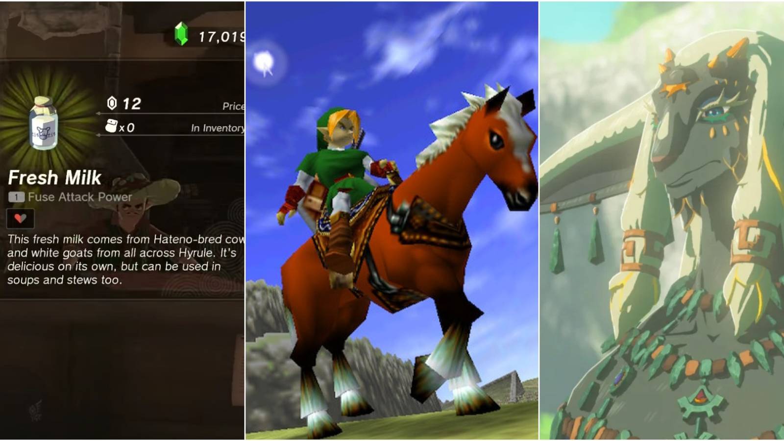 milk in tears of the kingdom, link riding a horse in ocarina of time