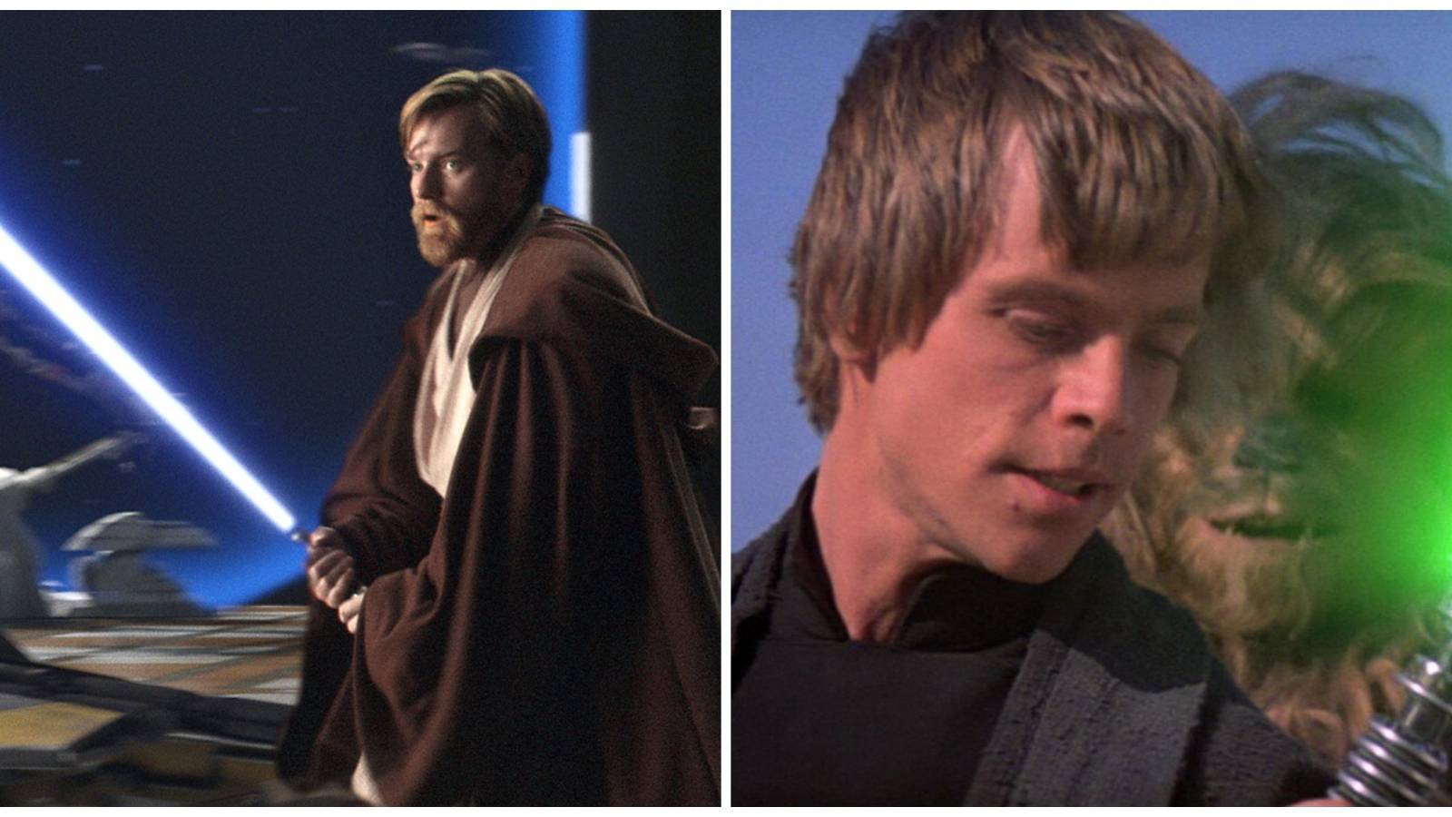 Ewan McGregor as Obi-Wan Kenobi. Mark Hamill as Luke Skywalker.
