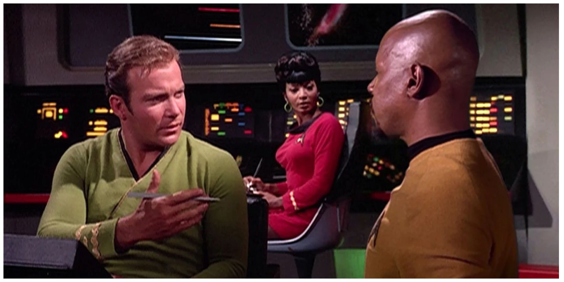 William Shatner as Capt. Kirk. Avery Brooks as Capt. Sisko.