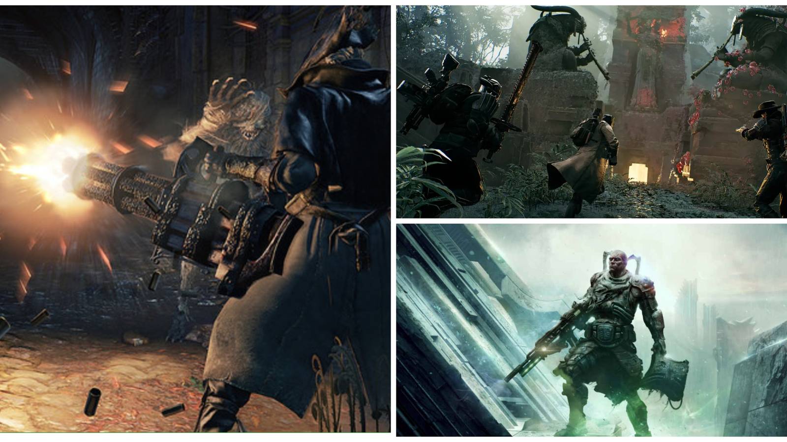 bloodborne hunter with gatling gun, co-op team in remnant 2, protagonist immortal unchained