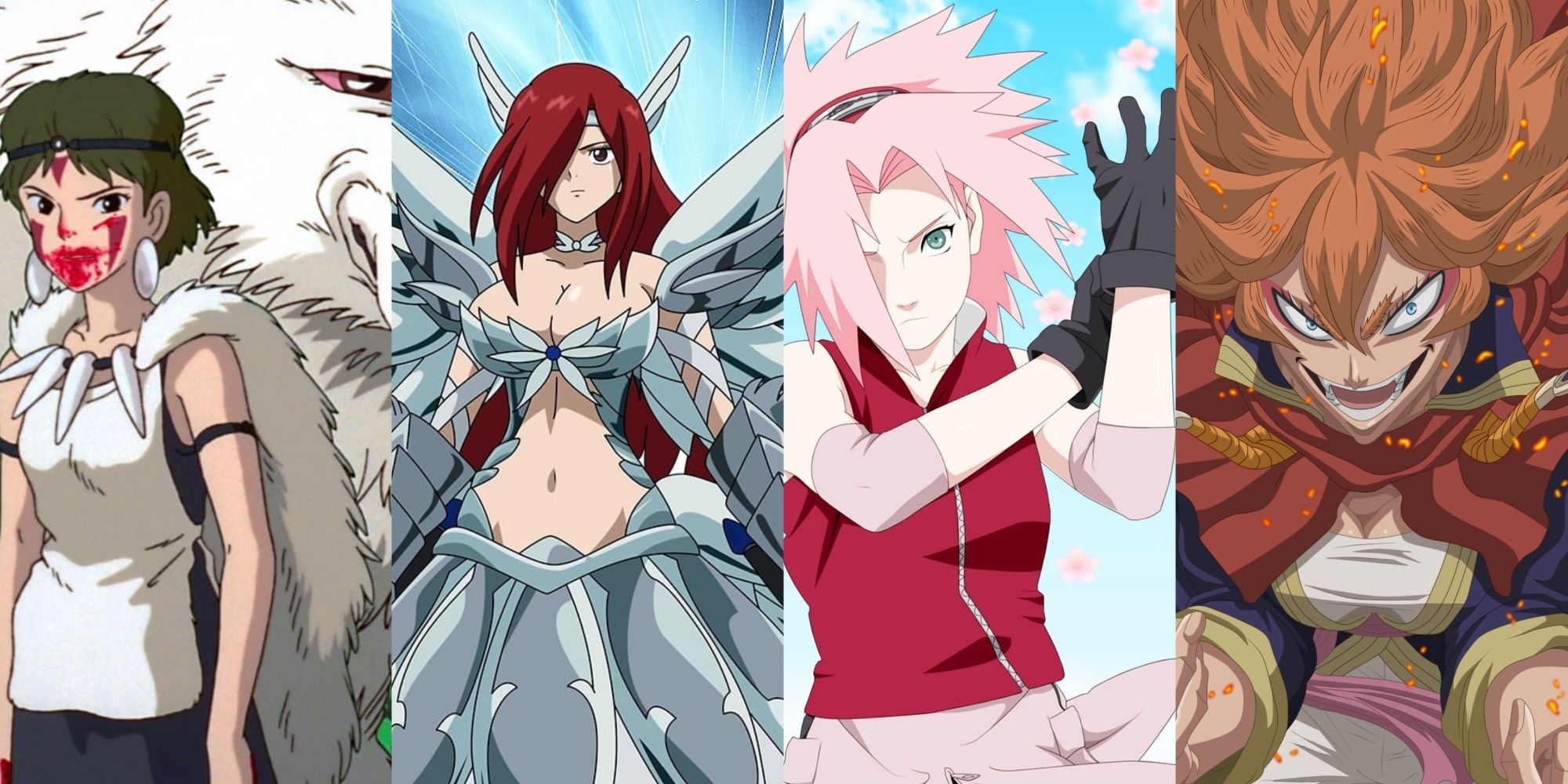 Princess Mononoke, Erza Fairy Tail, Sakura Naruto, Mereoleona Black Clover