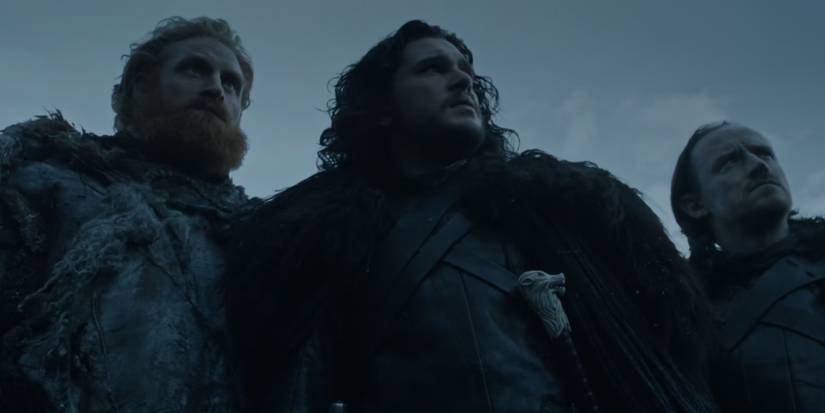 Tormund Giantsbane Jon Snow and Dolorous Edd arrive at Hardhome in Game of Thrones.