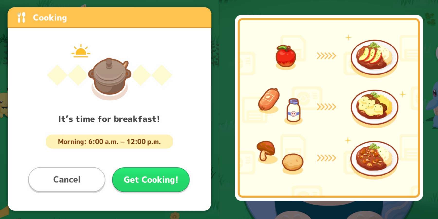 cozinhar prato café da manhã pokemon dormir