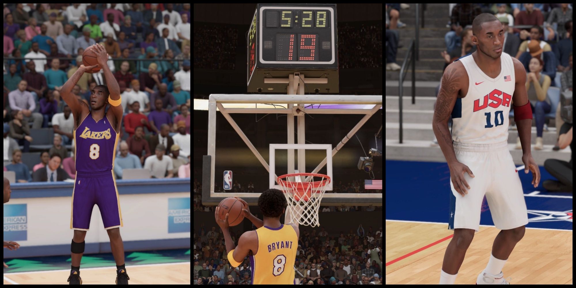 Three images of Kobe Bryant from NBA 2K23