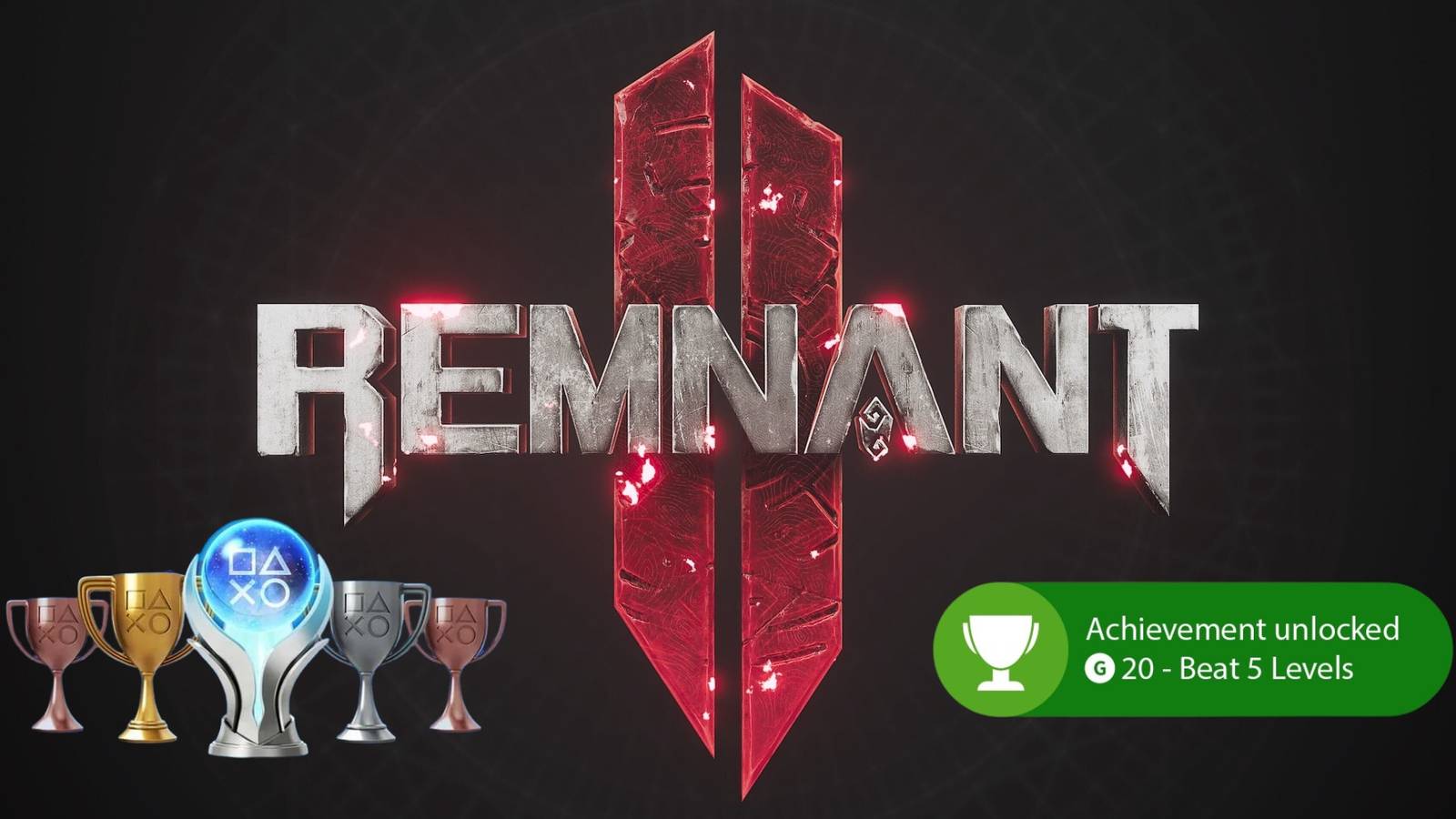 The cover of Remnant 2 with PlayStation Trophies and Xbox Achievements