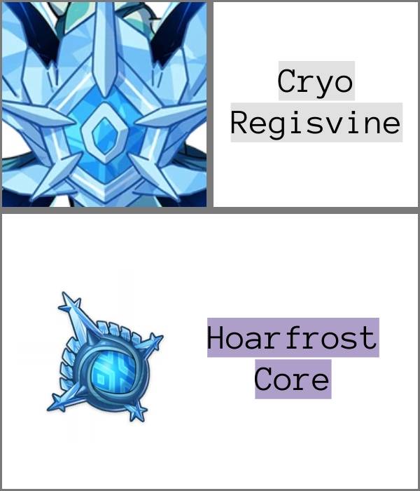 The Cryo Regisvine and its unique item drop, the Hoarfrost Core