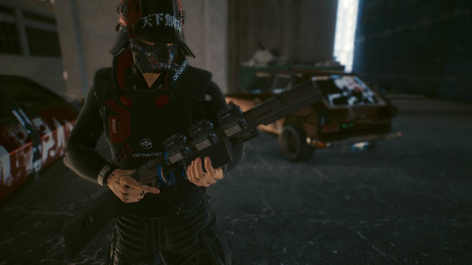 V with a double-barreled shotgun in Cyberpunk 2077