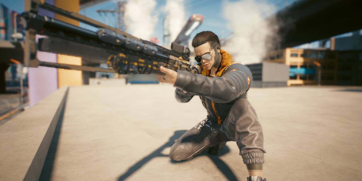 V with a sniper rifle in Cyberpunk 2077