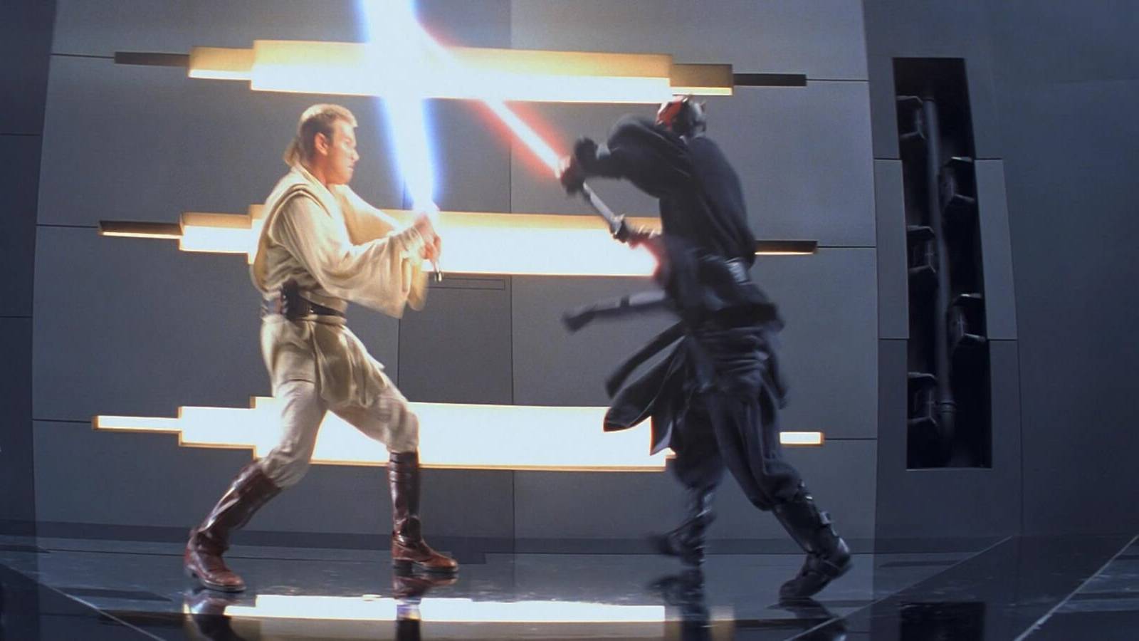 Darth Maul and Obi-Wan clash in The Phantom Menace