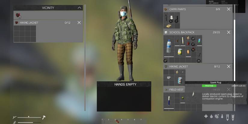 Character inventory screens, showing a player with the wellies equipped. 