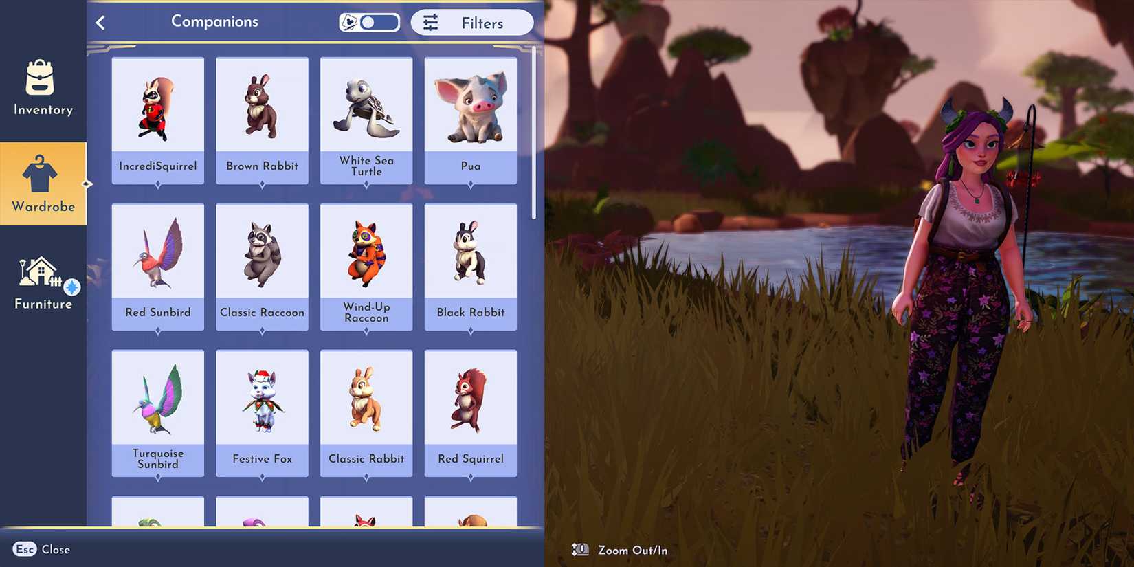 Equipping a companion critter in Disney Dreamlight Valley.