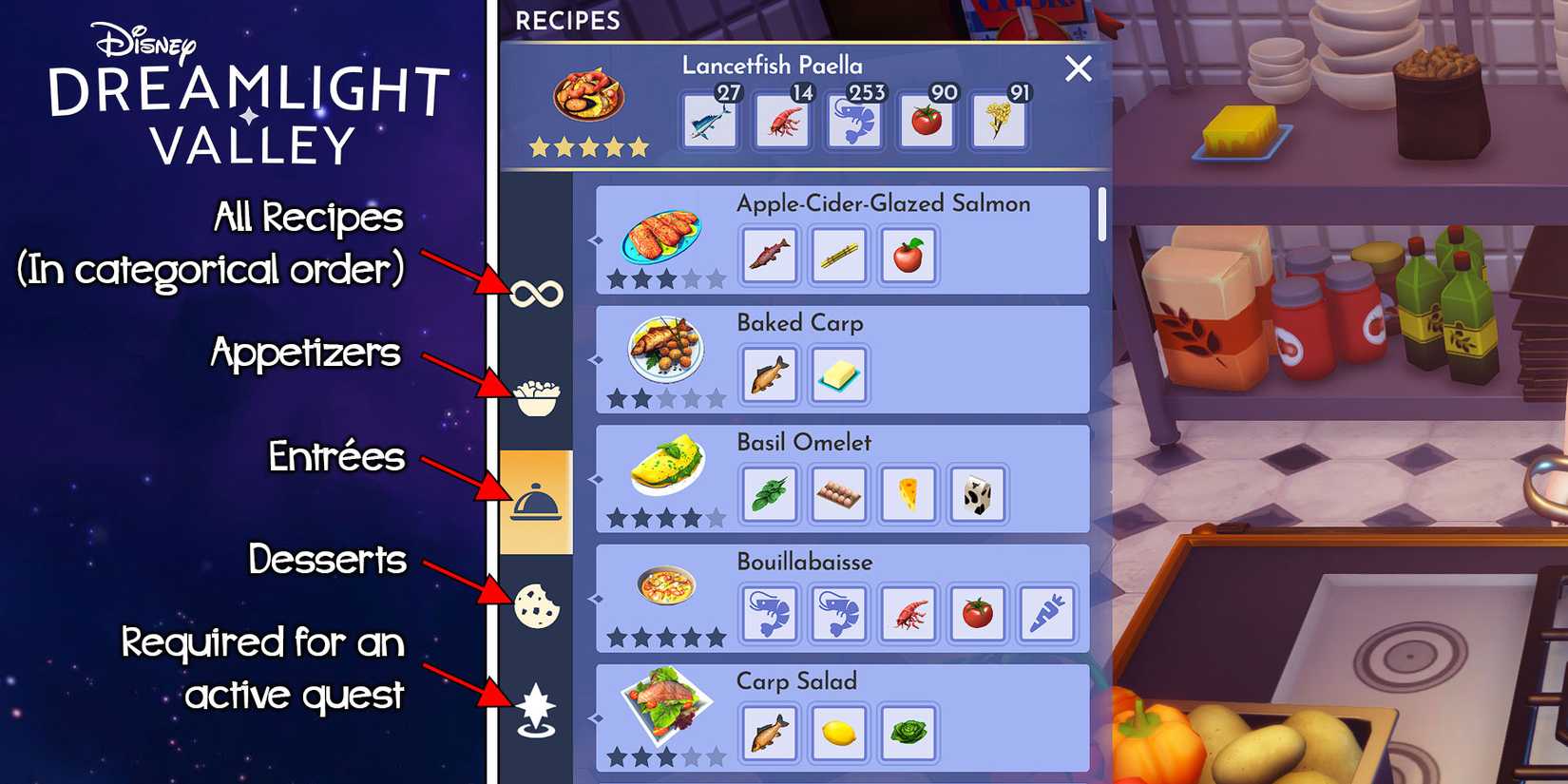 Disney Dreamlight Valley All Cooking Recipes