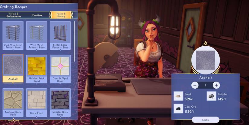 Crafting Asphalt in Disney Dreamlight Valley