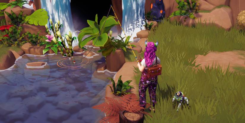 Fishing with Buzz Lightyear in Disney Dreamlight Valley.