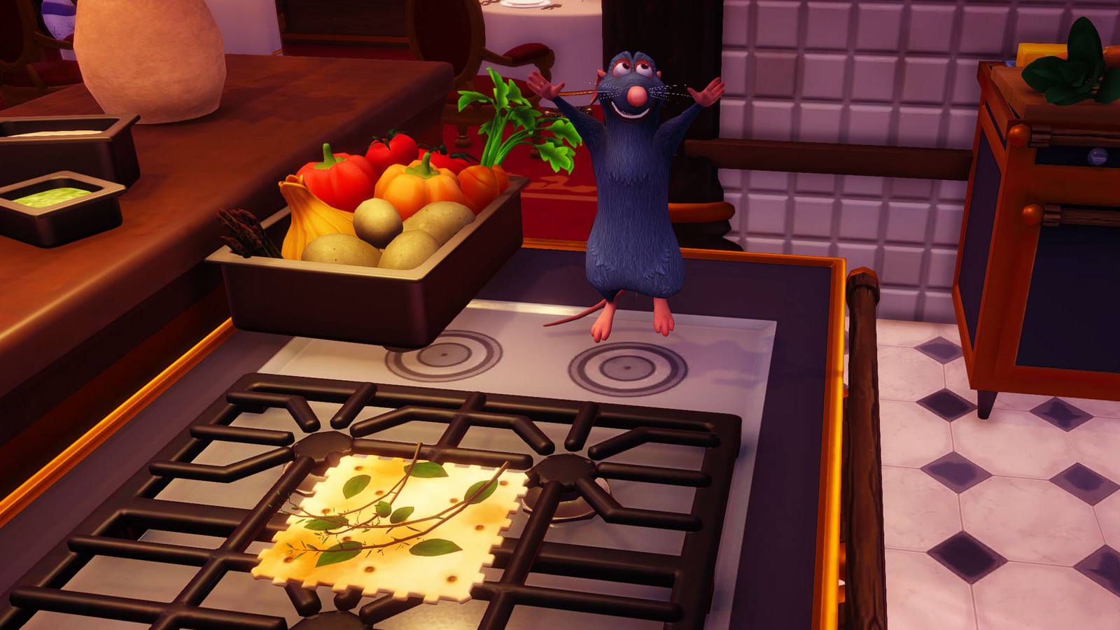 Cooking Hors d'Ouevres in Disney Dreamlight Valley.