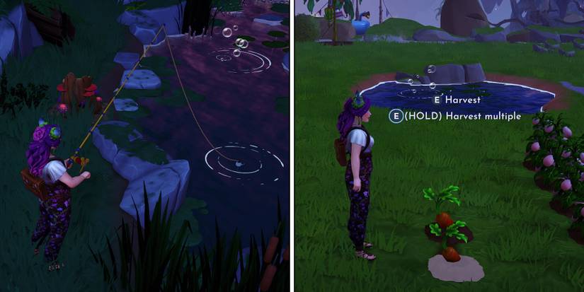 Preparing the Pan-Seared Bass & Vegetables recipe in Disney Dreamlight Valley.