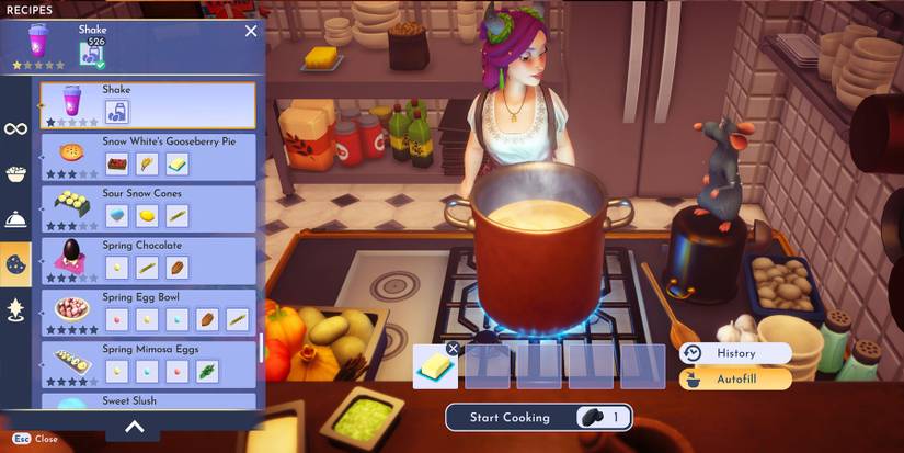 Preparing the Shake recipe in Disney Dreamlight Valley.