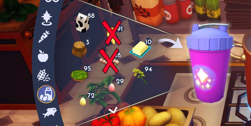 Preparing the Shake recipe in Disney Dreamlight Valley.