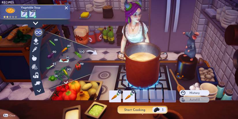 Cooking Vegetable Soup in Disney Dreamlight Valley.