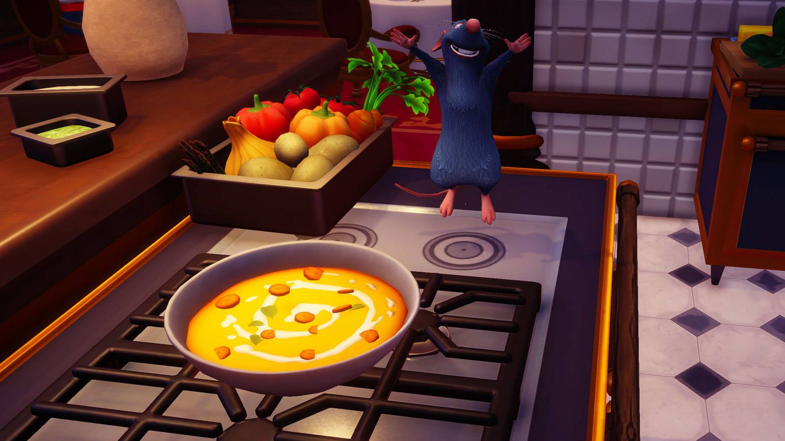 Cooking Vegetable Soup in Disney Dreamlight Valley.
