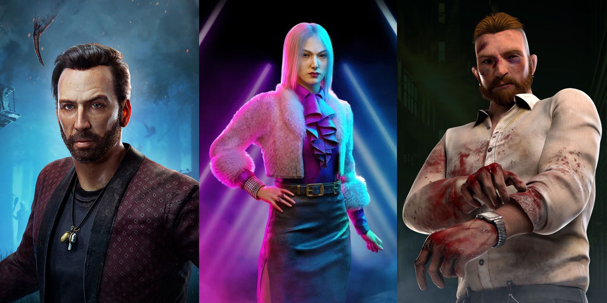 Three survivors Nicolas Cage, Yun-Jin Lee and David King from Dead by Daylight
