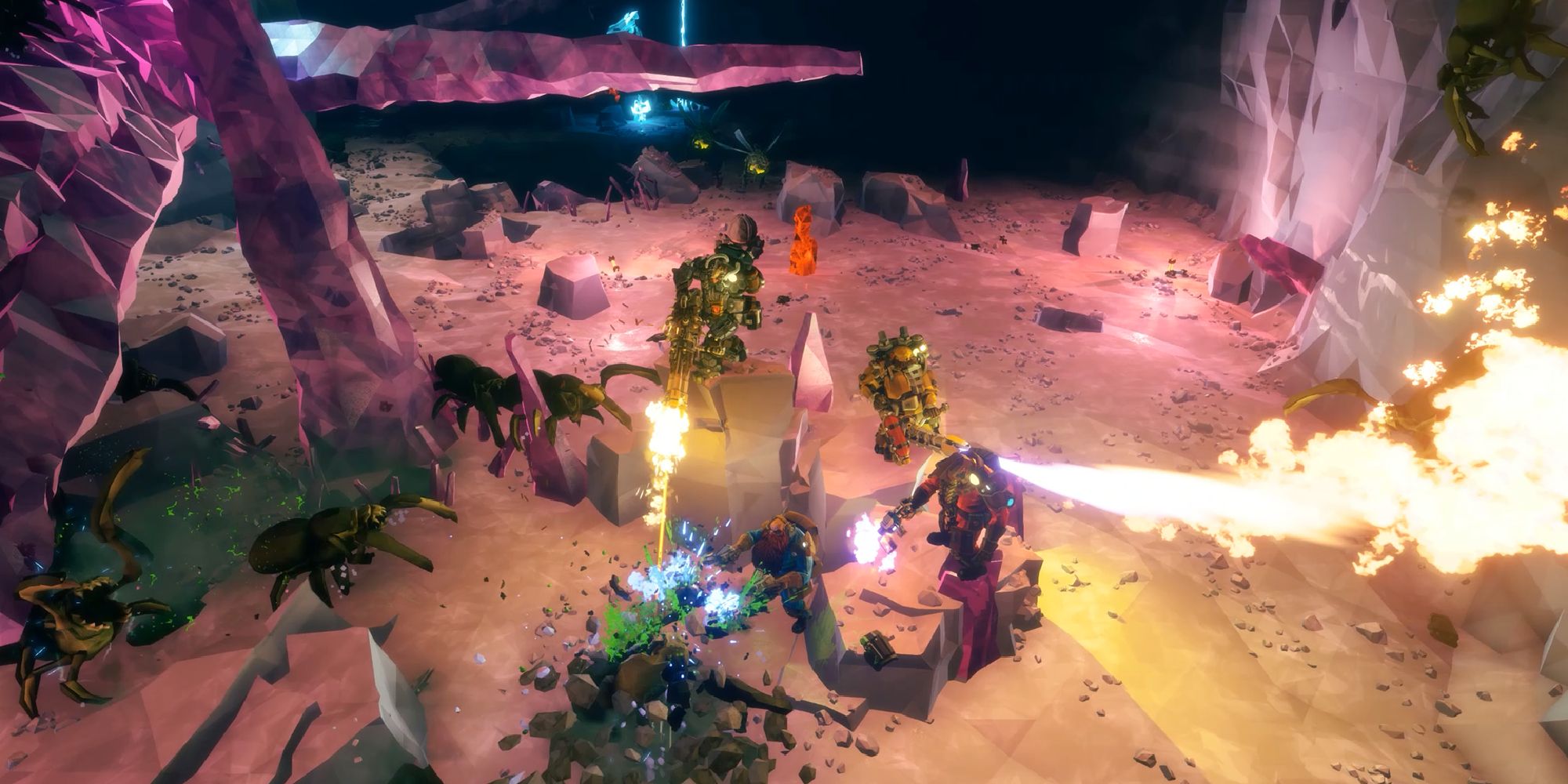 Screenshot showing the combat and monsters from Deep Rock Galatic