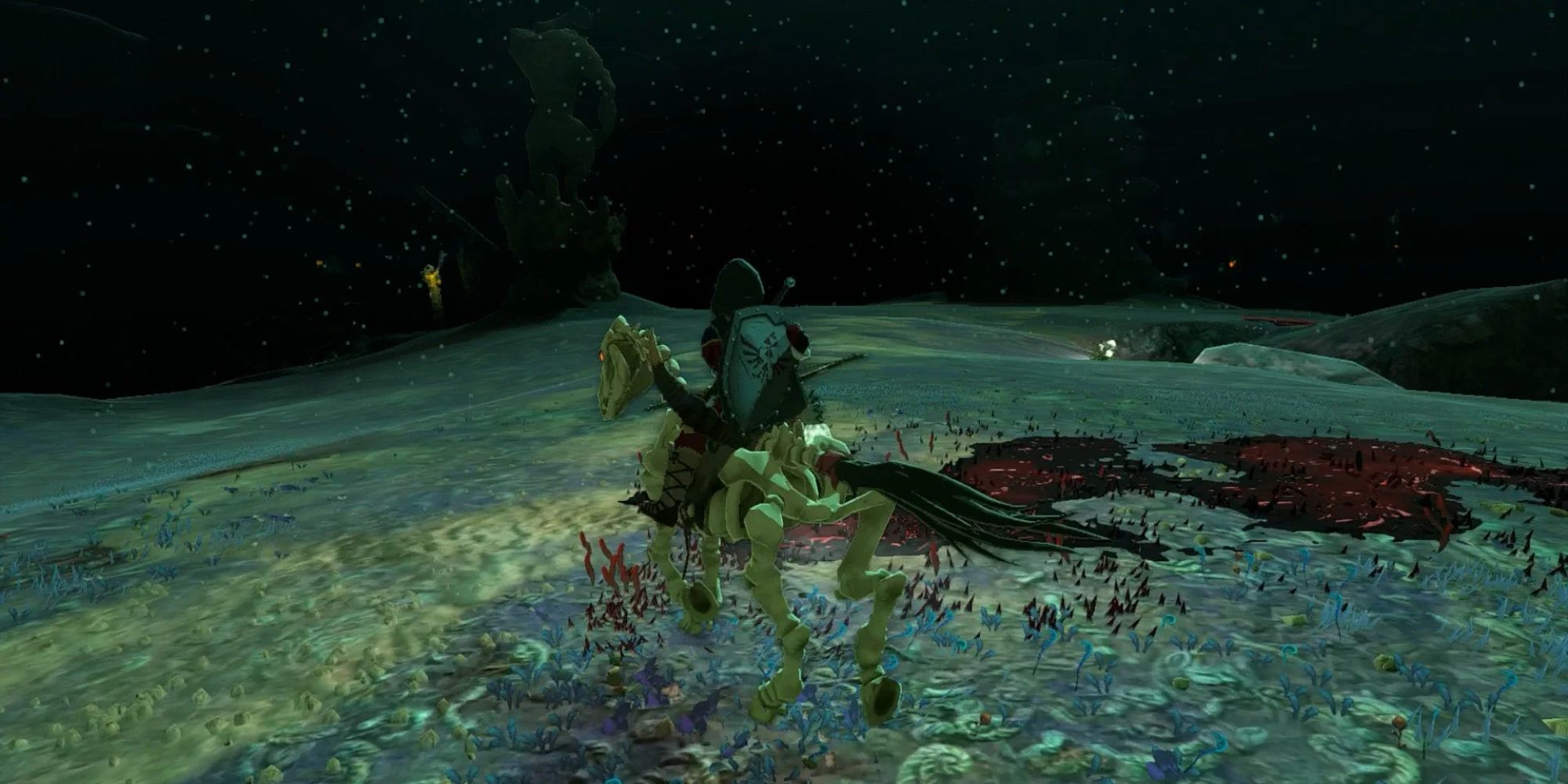 Link riding a skeletal horse in The Depths