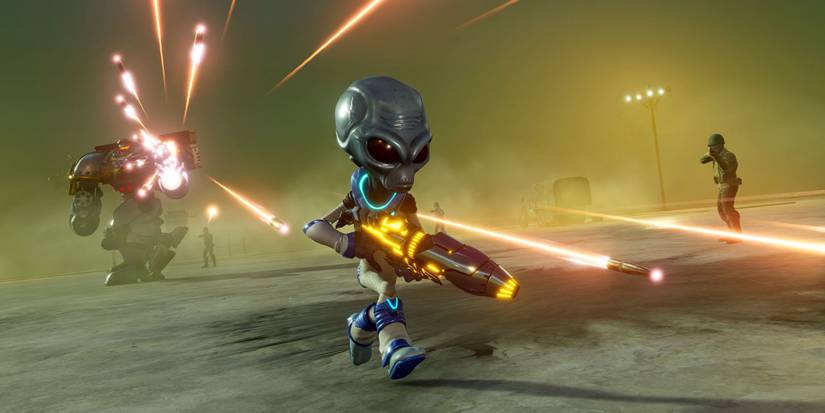 Destroy All Humans protagonist holding gun