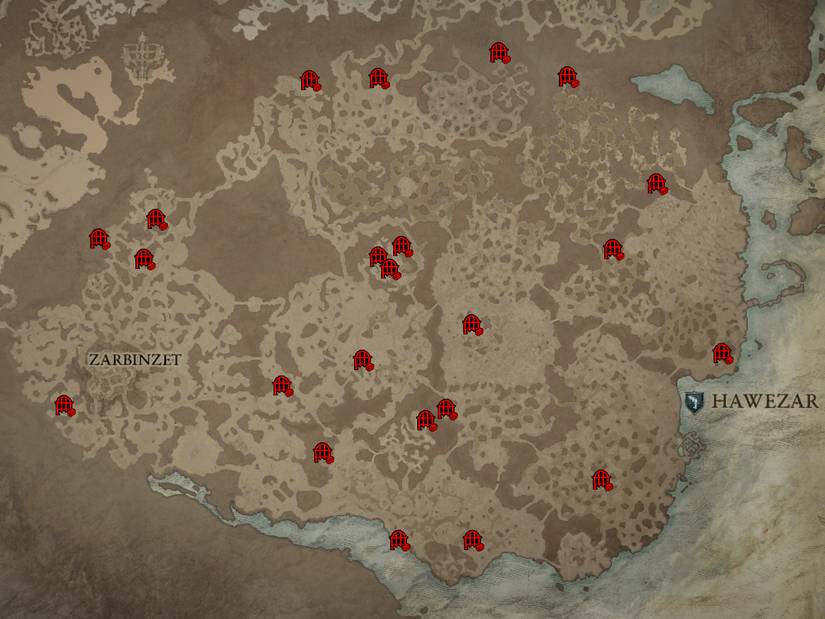 Diablo 4 Complete Hawezar Map All Dungeons Locations