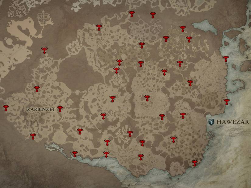Diablo 4 Complete Hawezar Map Altars of Lilith Locations