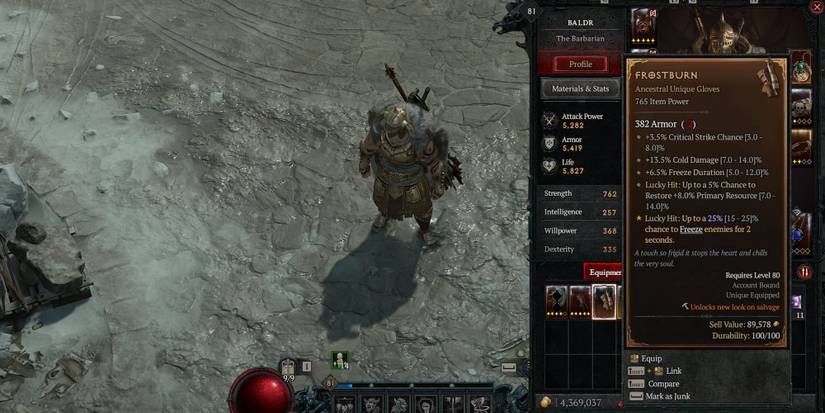 The Frostburn Unique gloves in Diablo 4