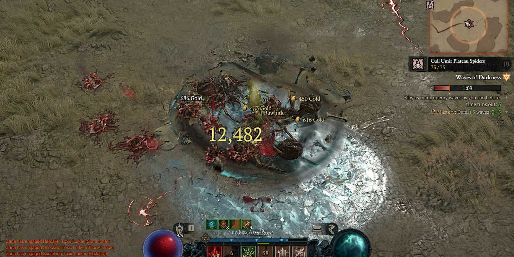 The Penitent Greaves freezing a perimeter of foes in Diablo 4