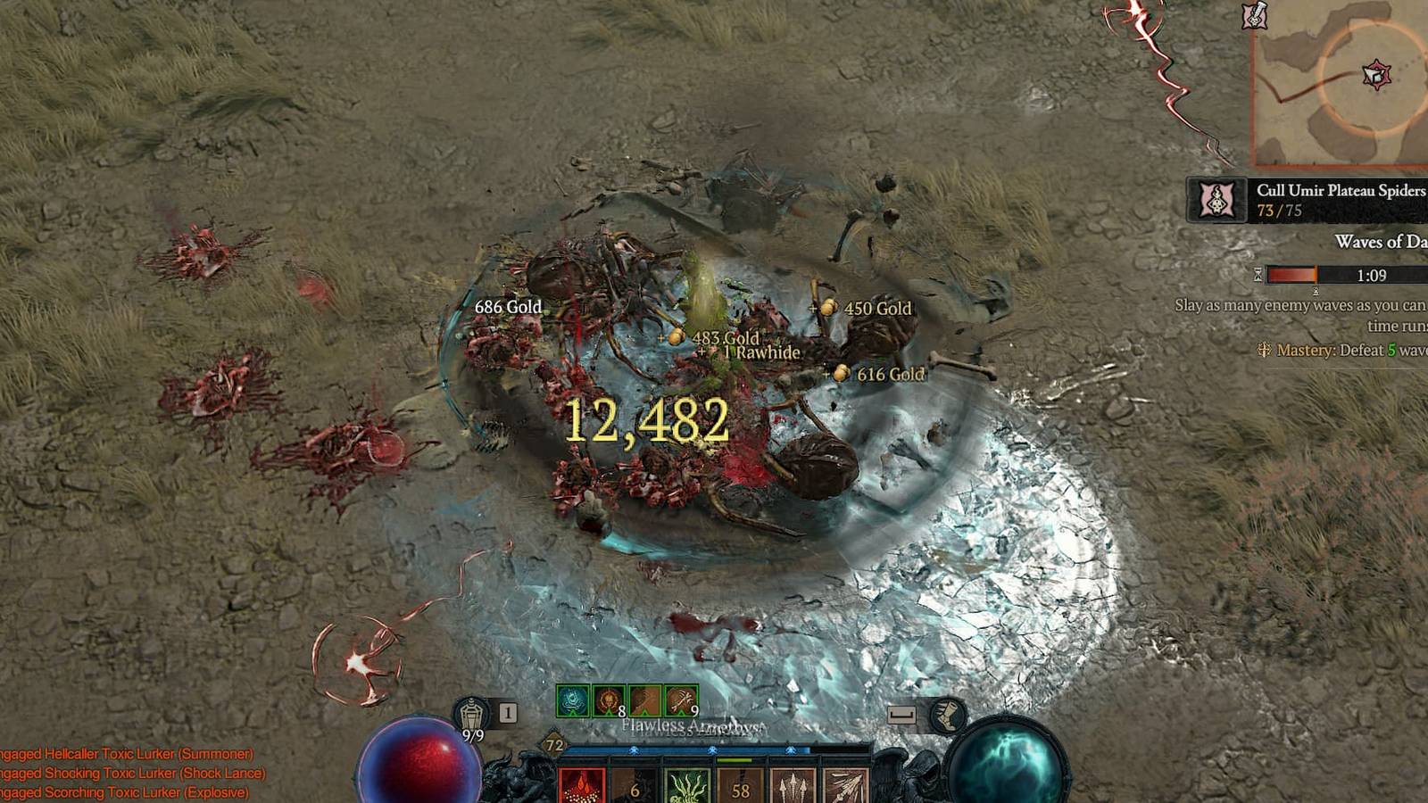 The Penitent Greaves freezing a perimeter of foes in Diablo 4