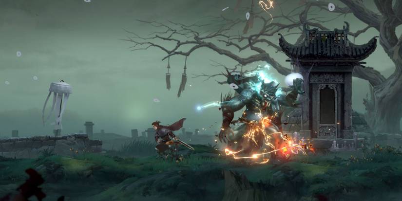 Eastern Exorcist player fighting monster