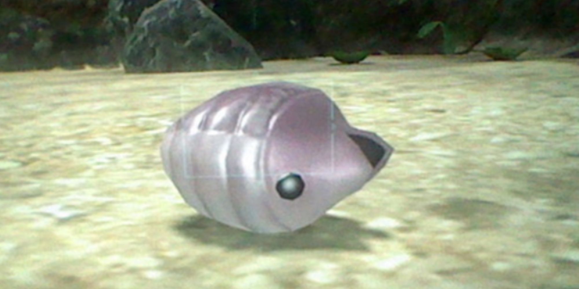 An image of a Female Sheargrub from Pikmin, a pale pink alien enemy shaped like a cocoon.