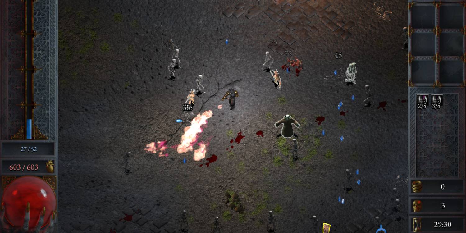 A player using the Exterminator character wielding the Elven Slippers in Halls of Torment