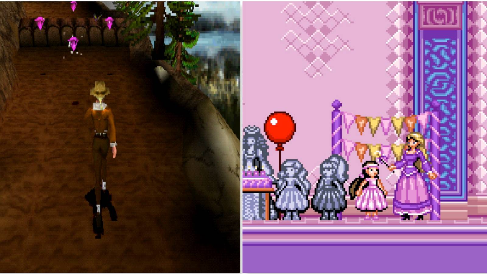 Exploring a level in Barbie Explorer and Talking to an NPC in Barbie And The Magic Of Pegasus