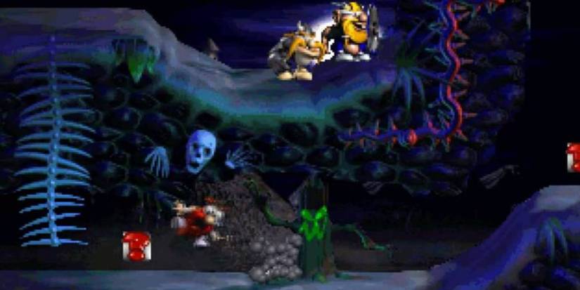 Exploring a level in The Lost Vikings 2