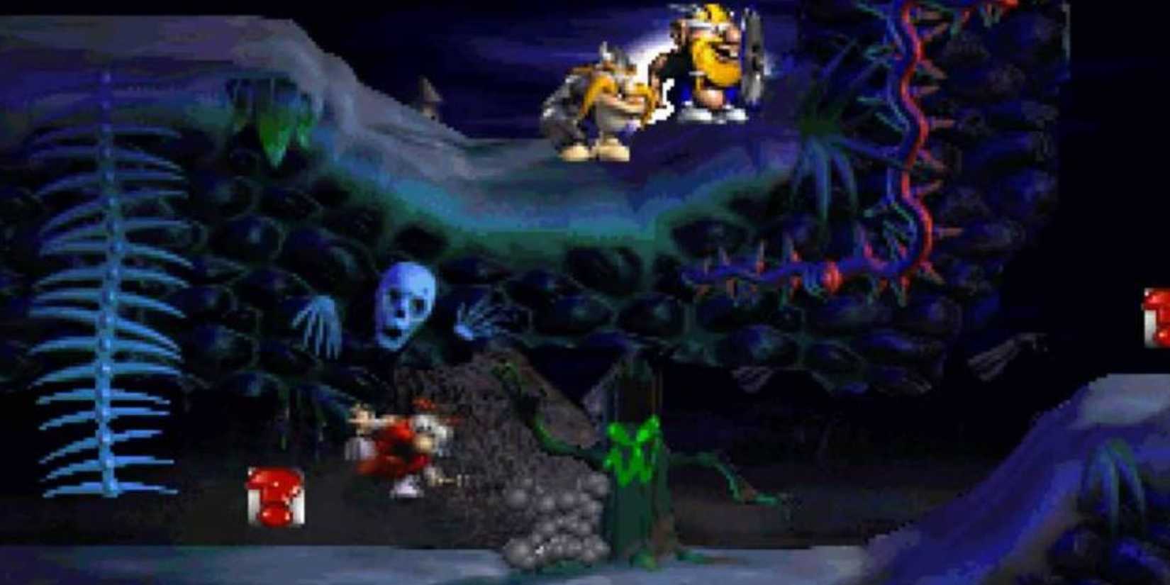 Exploring a level in The Lost Vikings 2