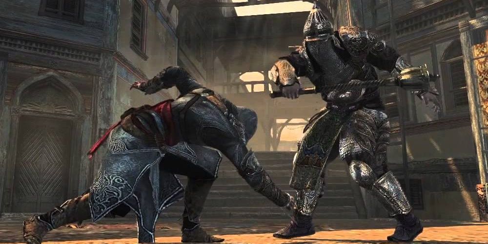 Ezio Tripping An Enemy Up With The Hookblade