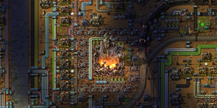 A screenshot from Factorio showcasing late game gameplay.