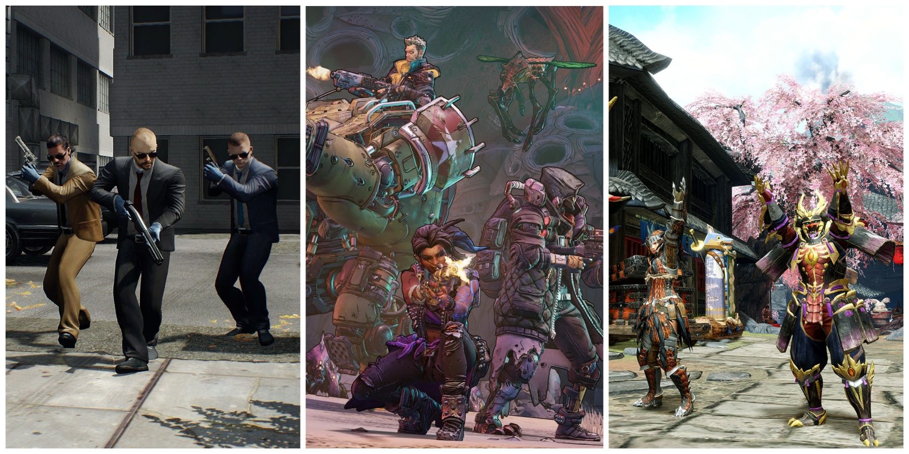 Featured image of action games with engaging co-op gameplay like Payday 2, Borderlands 3, and Monster Hunter RIse