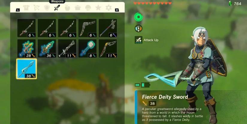 The Fierce Deity Sword in Link's inventory