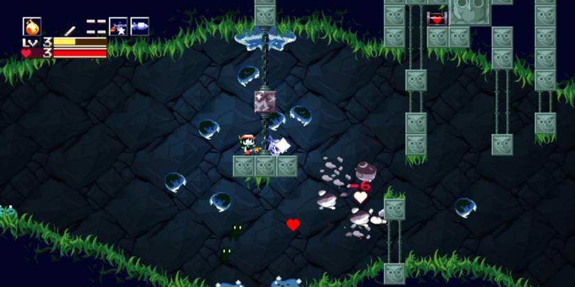 Fighting enemies in Cave Story