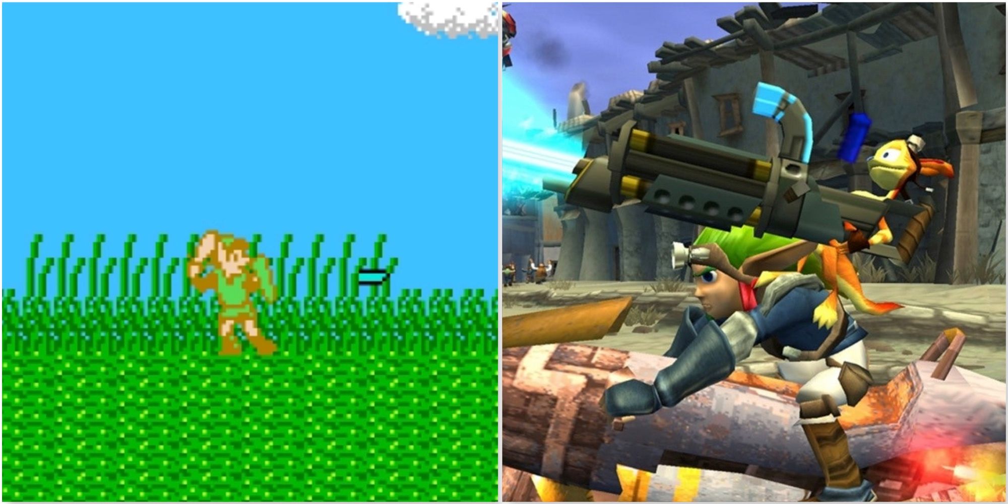 Fighting enemies in Zelda 2 The Adventure Of Link and Driving around in Jak 2