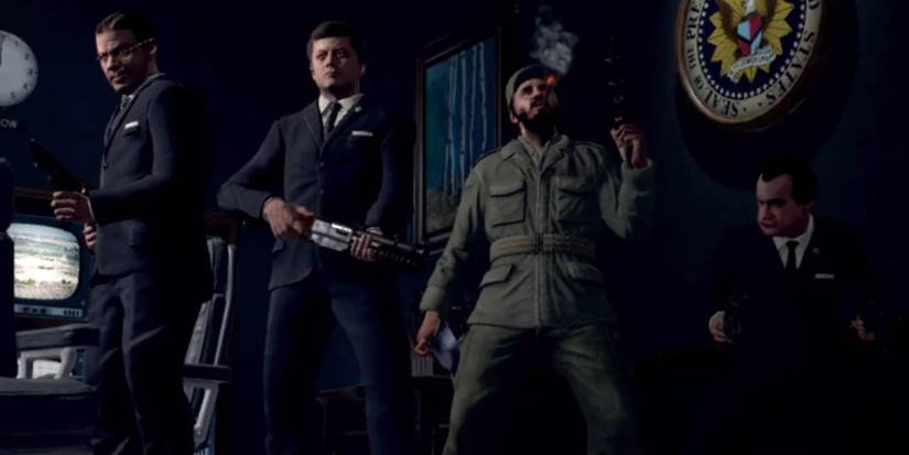 Robert McNamara, John F. Kennedy, Fidel Castro and Richard Nixon with guns