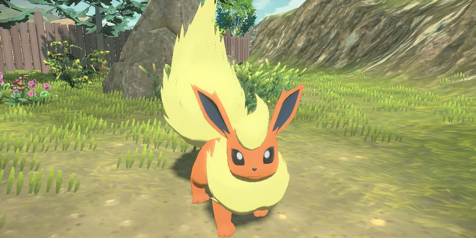 Flareon stylized looking at camera in field